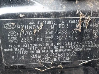 2003 Hyundai Sonata GLS with VIN KMHWF35H23A810622, listed as a IAAI auction lot 41719568 with 94,116 mi miles. Bid and sale history available at carsss.com. Image 9.