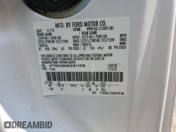 2014 Ford F-350 XL с VIN 1FT8X3B68EEB11536, выставлен на аукционе Copart как лот 62592704 с пробегом 134 755 миль миль и Чистый • Clean title. История ставок и продаж доступна на DreamBid. Изображение 12.