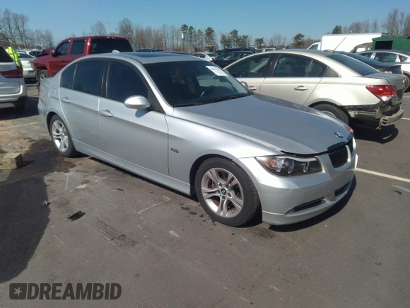 2008 BMW 3 Series 328i with VIN WBAVA37588NL53989, listed as a IAAI auction lot 38807371 with 179,844 mi miles. Bid and sale history available at carsss.com. Image 1.