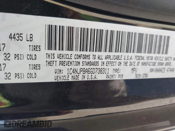 2016 Jeep Patriot Sport with VIN 1C4NJPBA6GD738311, listed as a IAAI auction lot 42790987 with 136,337 mi miles and . Bid and sale history available at DreamBid. Image 9.