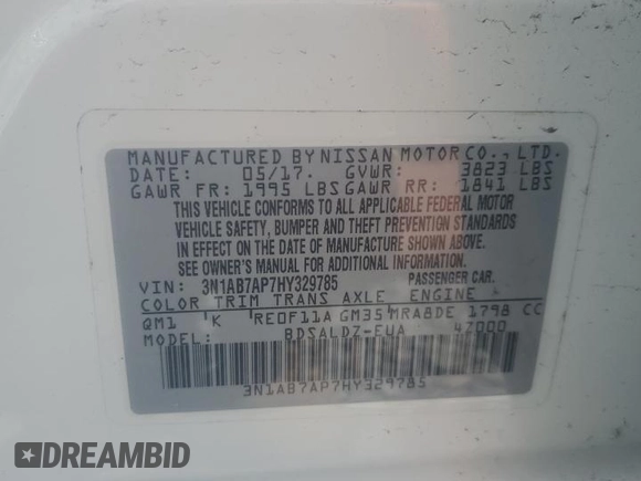 2017 Nissan Sentra SV z VIN 3N1AB7AP7HY329785, wystawiony jako Copart lot #60681605 z przebiegiem 107 357 mil mil oraz Czysty tytuł • Clean title. Historia ofert i sprzedaży dostępna na DreamBid. Obrazek 12.
