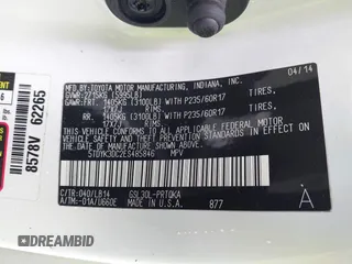 2014 Toyota Sienna XLE with VIN 5TDYK3DC2ES485846, listed as a IAAI auction lot 41693092 with 106,156 mi miles and . Bid and sale history available at DreamBid. Image 9.