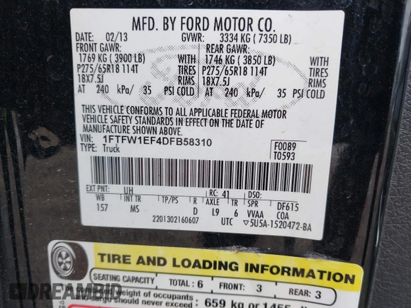 2013 Ford F-150 XL z VIN 1FTFW1EF4DFB58310, wystawiony jako IAAI lot #42459924 z przebiegiem 139 059 mil mil oraz . Historia ofert i sprzedaży dostępna na DreamBid. Obrazek 9.