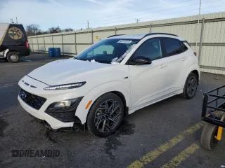 2023 Hyundai Kona N Line with VIN KM8K3CA37PU995837, listed as a Copart auction lot 85757014 with 4,275 mi miles and Salvage Title. Bid and sale history available at carsss.com. Image 1.