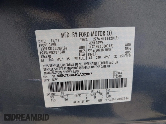 2018 Ford Explorer XLT z VIN 1FM5K7D80JGA32007, wystawiony jako IAAI lot #42505520 z przebiegiem 79 293 mil mil oraz . Historia ofert i sprzedaży dostępna na DreamBid. Obrazek 9.