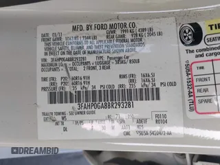 2011 Ford Fusion S with VIN 3FAHP0GA8BR293281, listed as a IAAI auction lot 41723896 with 157,196 mi miles. Bid and sale history available at carsss.com. Image 9.