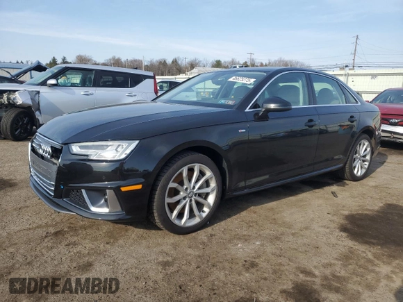 2019 Audi A4 Premium Plus with VIN WAUENAF40KN002714, listed as a Copart auction lot 46625275 with 40,124 mi miles and Salvage Title. Bid and sale history available at carsss.com. Image 1.
