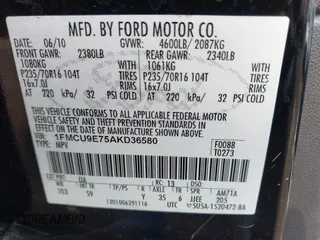 2010 Ford Escape Limited with VIN 1FMCU9E75AKD36580, listed as a IAAI auction lot 42335561 with 164,565 mi miles and . Bid and sale history available at DreamBid. Image 9.