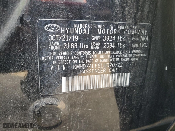 2020 Hyundai Elantra SE with VIN KMHD74LF8LU020722, listed as a Copart auction lot 76400364 with 51,331 mi miles and Salvage Title. Bid and sale history available at carsss.com. Image 12.
