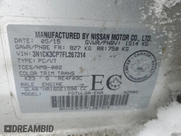2015 Nissan Micra S z VIN 3N1CK3CP7FL267314, wystawiony jako Copart lot #45702245 z przebiegiem 76 500 mil mil oraz Czysty tytuł • Clean title. Historia ofert i sprzedaży dostępna na DreamBid. Obrazek 12.