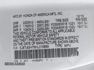 2017 Acura RDX Advance with VIN 5J8TB3H76HL016869, listed as a IAAI auction lot 41432793 with 98,078 mi miles and . Bid and sale history available at DreamBid. Image 9.