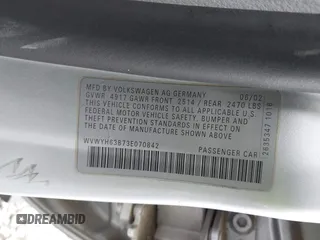 2003 Volkswagen Passat GLX z VIN WVWYH63B73E070842, wystawiony jako IAAI lot #42272467 z przebiegiem 147 851 mil mil oraz . Historia ofert i sprzedaży dostępna na DreamBid. Obrazek 9.