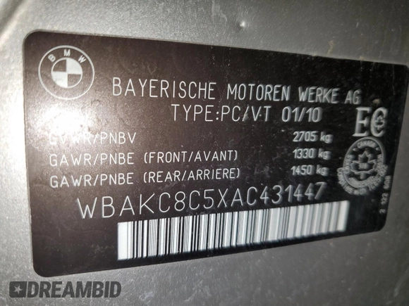 2010 BMW 7 Series 750Li xDrive z VIN WBAKC8C5XAC431447, wystawiony jako Copart lot #81781184 z przebiegiem 241 753 mil mil oraz Czysty tytuł • Clean title. Historia ofert i sprzedaży dostępna na DreamBid. Obrazek 12.