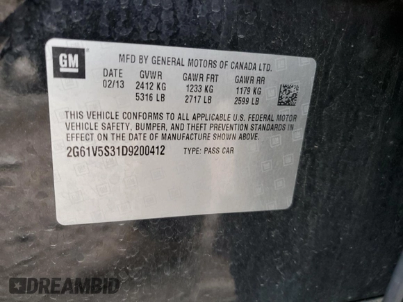 2013 Cadillac XTS Platinum with VIN 2G61V5S31D9200412, listed as a Copart auction lot 51713385 with 170,337 mi miles and Clean Title. Bid and sale history available at carsss.com. Image 12.