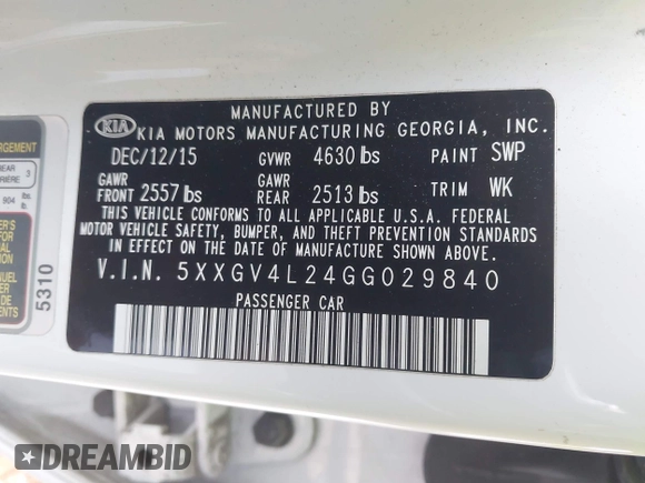 2016 Kia Optima SXL Turbo with VIN 5XXGV4L24GG029840, listed as a IAAI auction lot 42223603 with 87,499 mi miles and . Bid and sale history available at DreamBid. Image 9.