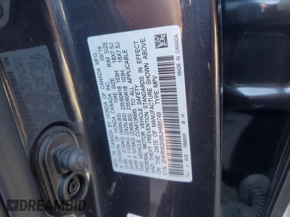2018 Honda CR-V Touring with VIN 2HKRW2H95JH685749, listed as a Copart auction lot 77413054 with Not Provided miles and Salvage Title. Bid and sale history available at carsss.com. Image 13.