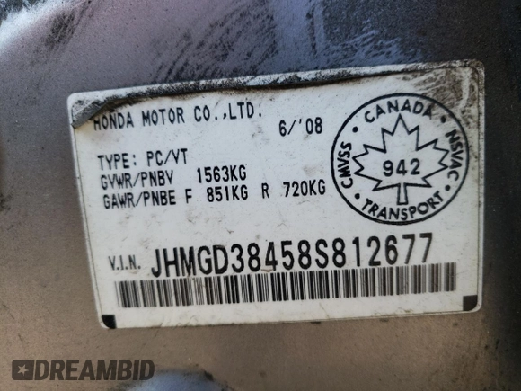 2008 Honda Fit z VIN JHMGD38458S812677, wystawiony jako Copart lot #52879675 z przebiegiem 150 814 mil mil oraz Szkoda całkowita • Salvage title. Historia ofert i sprzedaży dostępna na DreamBid. Obrazek 12.