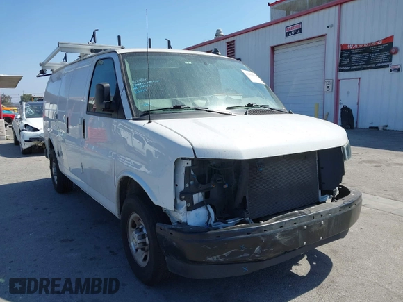 2023 Chevrolet Express Cargo with VIN 1GCWGAFP2P1100606, listed as a IAAI auction lot 42450171 with 34,000 mi miles and . Bid and sale history available at DreamBid. Image 1.