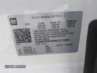 2021 Chevrolet Traverse LT Cloth с VIN 1GNERGKW9MJ271894, выставлен на аукционе IAAI как лот 42187111 с пробегом 40 896 миль миль и . История ставок и продаж доступна на DreamBid. Изображение 9.