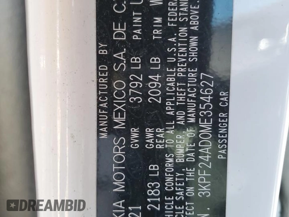 2021 Kia Forte FE with VIN 3KPF24AD0ME354627, listed as a Copart auction lot 49857375 with 69,387 mi miles and Salvage Title. Bid and sale history available at DreamBid. Image 12.