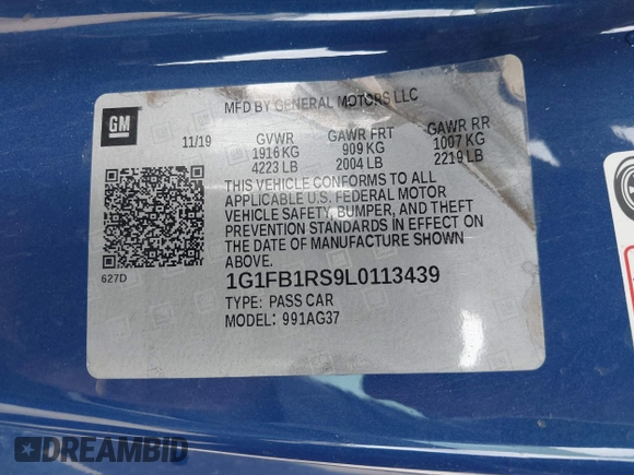 2020 Chevrolet Camaro 1LT с VIN 1G1FB1RS9L0113439, выставлен на аукционе IAAI как лот 41513360 с пробегом 53 270 миль миль и . История ставок и продаж доступна на DreamBid. Изображение 9.