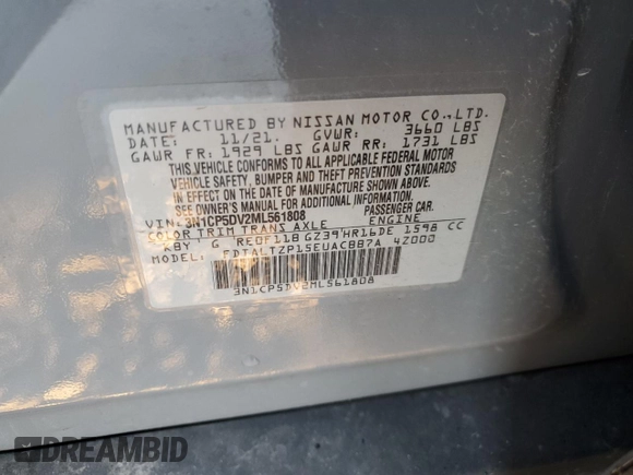 2021 Nissan Kicks SR with VIN 3N1CP5DV2ML561808, listed as a Copart auction lot 76623724 with 43,218 mi miles and Non Repairable. Bid and sale history available at DreamBid. Image 13.