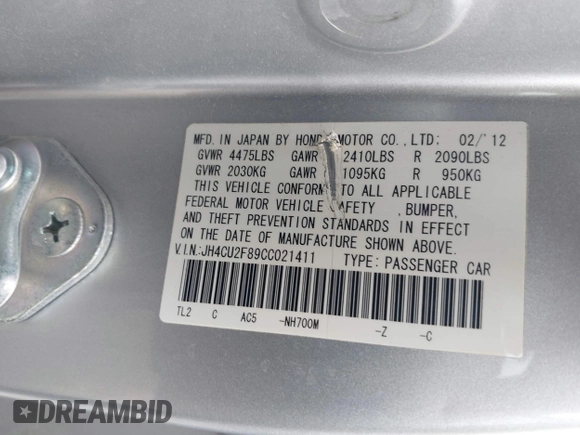 2012 Acura TSX Special Edition with VIN JH4CU2F89CC021411, listed as a IAAI auction lot 42477803 with 232,801 mi miles and . Bid and sale history available at DreamBid. Image 9.