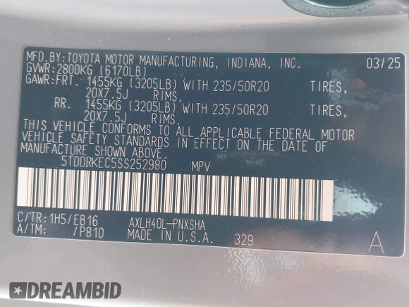 2025 Toyota Sienna XSE z VIN 5TDDRKEC5SS252980, wystawiony jako IAAI lot #42120671 z przebiegiem 204 mil mil oraz . Historia ofert i sprzedaży dostępna na DreamBid. Obrazek 9.
