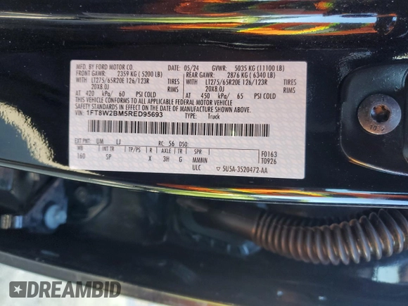 2024 Ford Super Duty F-250 SRW XL with VIN 1FT8W2BM5RED95693, listed as a Copart auction lot 89387805 with 12,322 mi miles and Salvage Title. Bid and sale history available at carsss.com. Image 14.