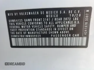 2021 Volkswagen Jetta SEL с VIN 3VWE57BU1MM009029, выставлен на аукционе Copart как лот 53239185 с пробегом 53 753 миль миль и Списание • Salvage title. История ставок и продаж доступна на DreamBid. Изображение 12.