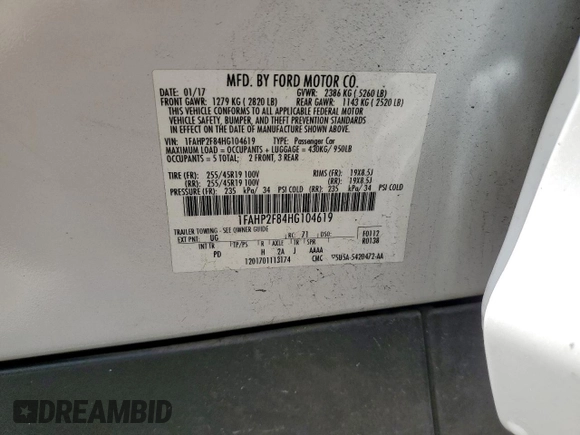 2017 Ford Taurus Limited with VIN 1FAHP2F84HG104619, listed as a Copart auction lot 64575845 with 140,904 mi miles and Salvage title. Bid and sale history available at DreamBid. Image 13.