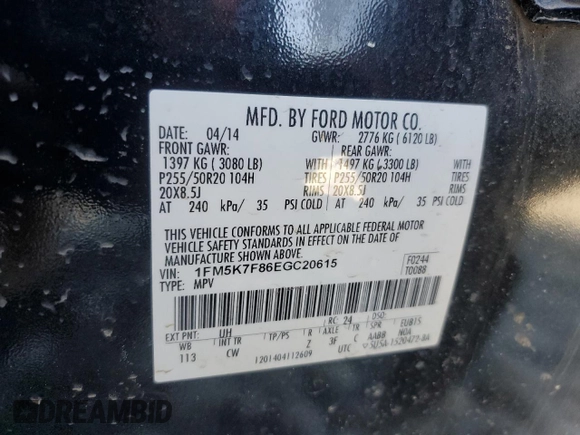 2014 Ford Explorer Limited with VIN 1FM5K7F86EGC20615, listed as a Copart auction lot 45767255 with 173,645 mi miles and Salvage Title. Bid and sale history available at carsss.com. Image 15.