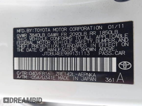 2011 Toyota Corolla L with VIN JTDBU4EE9B9131113, listed as a IAAI auction lot 42028423 with 191,157 mi miles. Bid and sale history available at carsss.com. Image 9.