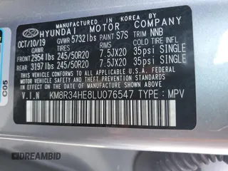 2020 Hyundai Palisade SEL with VIN KM8R34HE8LU076547, listed as a Copart auction lot 52803595 with 61,678 mi miles and Salvage title. Bid and sale history available at DreamBid. Image 13.