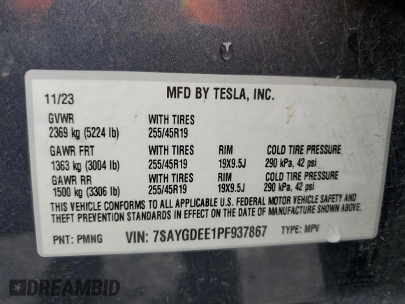2023 Tesla Model Y Long Range z VIN 7SAYGDEE1PF937867, wystawiony jako Copart lot #51615195 z przebiegiem 88 912 mil mil oraz Szkoda całkowita • Salvage title. Historia ofert i sprzedaży dostępna na DreamBid. Obrazek 14.
