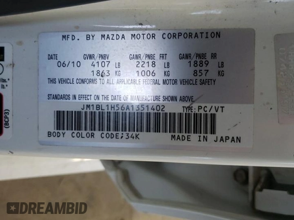 2010 Mazda 3 S Sport with VIN JM1BL1H56A1351402, listed as a Copart auction lot 46910135 with 207,441 mi miles and Salvage title. Bid and sale history available at DreamBid. Image 13.