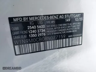 2024 Mercedes-Benz EQB with VIN W1N9M0CB0RN077159, listed as a IAAI auction lot 41561661 with 2,048 mi miles. Bid and sale history available at carsss.com. Image 9.