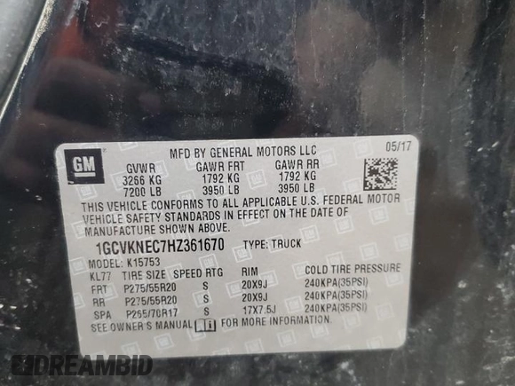 2017 Chevrolet Silverado 1500 Work Truck with VIN 1GCVKNEC7HZ361670, listed as a Copart auction lot 43787475 with 133,341 mi miles and Salvage Title. Bid and sale history available at carsss.com. Image 12.