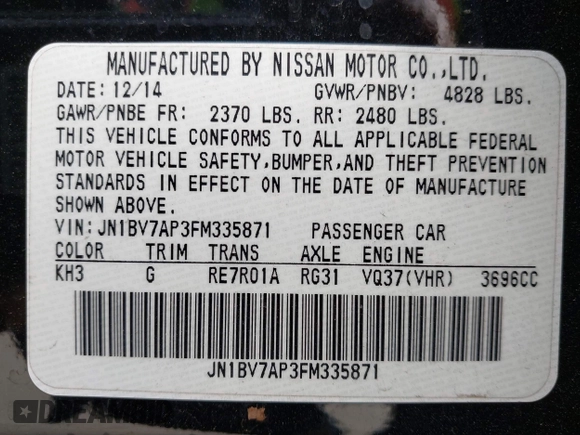 2015 Infiniti Q50 z VIN JN1BV7AP3FM335871, wystawiony jako IAAI lot #41472424 z przebiegiem 127 383 mil mil oraz . Historia ofert i sprzedaży dostępna na DreamBid. Obrazek 9.