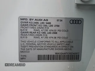 2024 Audi Q5 S line Premium z VIN WA1GAAFY1R2142917, wystawiony jako Copart lot #55572275 z przebiegiem 2 450 mil mil oraz Szkoda całkowita • Salvage title. Historia ofert i sprzedaży dostępna na DreamBid. Obrazek 14.