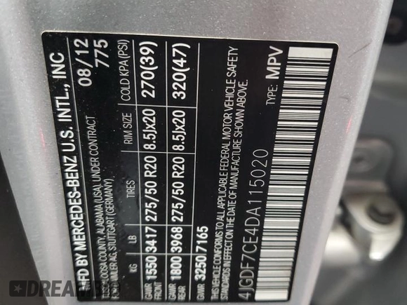 2013 Mercedes-Benz GL 450 z VIN 4JGDF7CE4DA115020, wystawiony jako Copart lot #54309625 z przebiegiem 166 123 mil mil oraz Szkoda całkowita • Salvage title. Historia ofert i sprzedaży dostępna na DreamBid. Obrazek 13.
