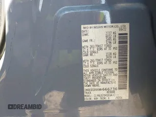 2022 Nissan Frontier SV with VIN 1N6ED1EKXNN666736, listed as a IAAI auction lot 41654456 with 47,935 mi miles and . Bid and sale history available at DreamBid. Image 9.