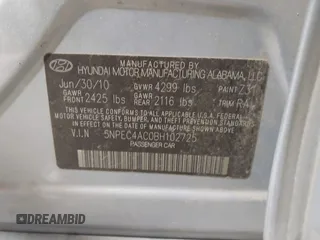 2011 Hyundai Sonata Limited with VIN 5NPEC4AC0BH102725, listed as a IAAI auction lot 41868360 with 194,182 mi miles and . Bid and sale history available at carsss.com. Image 9.