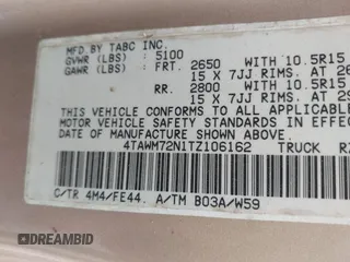 1996 Toyota Tacoma with VIN 4TAWM72N1TZ106162, listed as a IAAI auction lot 42056780 with 241,430 mi miles and . Bid and sale history available at DreamBid. Image 9.