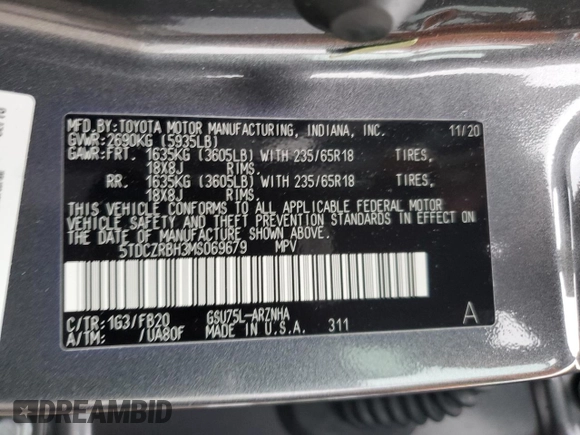 2021 Toyota Highlander L with VIN 5TDCZRBH3MS069679, listed as a Copart auction lot 44747705 with 12,060 mi miles and Salvage title. Bid and sale history available at DreamBid. Image 15.