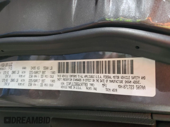 2016 Jeep Cherokee Latitude with VIN 1C4PJLCS8GW107783, listed as a Copart auction lot 64771655 with 108,745 mi miles and Salvage title. Bid and sale history available at DreamBid. Image 14.