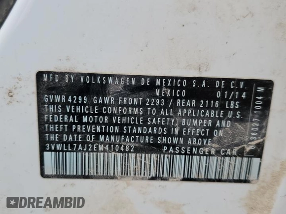 2014 Volkswagen Jetta TDI w/Premium with VIN 3VWLL7AJ2EM410482, listed as a Copart auction lot 53691984 with 77,421 mi miles and Salvage title. Bid and sale history available at DreamBid. Image 12.