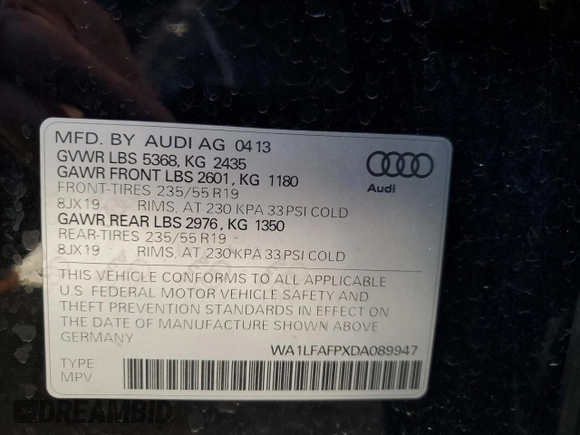 2013 Audi Q5 Premium Plus с VIN WA1LFAFPXDA089947, выставлен на аукционе Copart как лот 61850195 с пробегом 107 937 миль миль и Чистый • Clean title. История ставок и продаж доступна на DreamBid. Изображение 13.