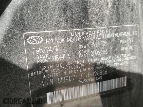 2017 Hyundai Elantra SE z VIN 5NPD74LF1HH196856, wystawiony jako Copart lot #50907245 z przebiegiem 71 062 mil mil oraz Szkoda całkowita • Salvage title. Historia ofert i sprzedaży dostępna na DreamBid. Obrazek 12.