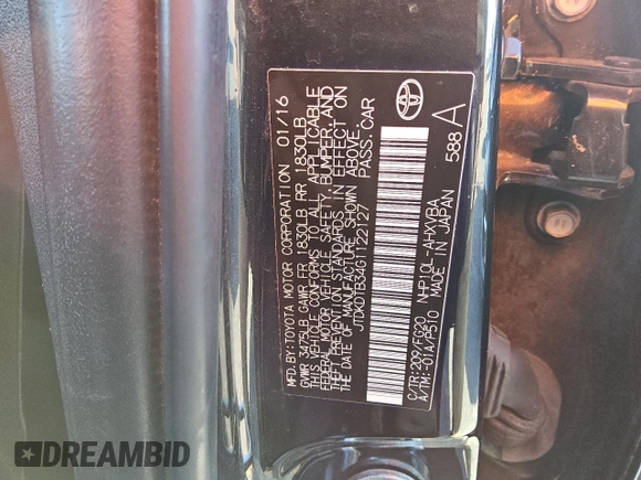 2016 Toyota Prius One with VIN JTDKDTB34G1122127, listed as a Copart auction lot 52724635 with 84,300 mi miles and Clean Title. Bid and sale history available at carsss.com. Image 12.